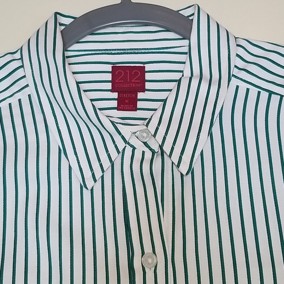 212 Collection green/white striped blouse Sz M - Picture 4 of 8